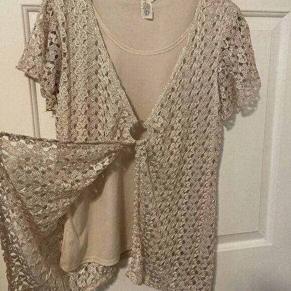 Brittany Black Lace Layered Boho Short Sleeve Hi lo Womens Top Size M - Picture 3 of 7